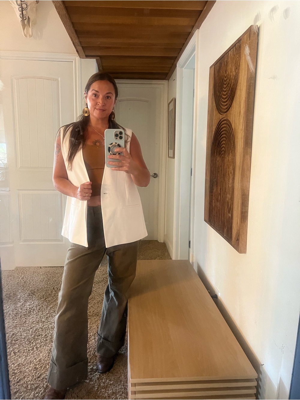 Zara White Single-Button Sleeveless Tailored Vented Longline Vest Large